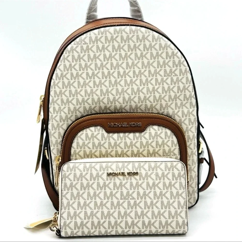 Michael Kors Medium Jaycee Zip Packet Backpack & Large Flat MF Phone Case Wallet - Picture 3 of 15